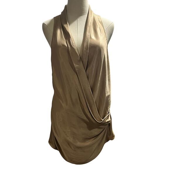 Helmut Lang Champagne Silk Draped Cowl V Neck Sleeveless Racerback Top sz Lg - Picture 1 of 9